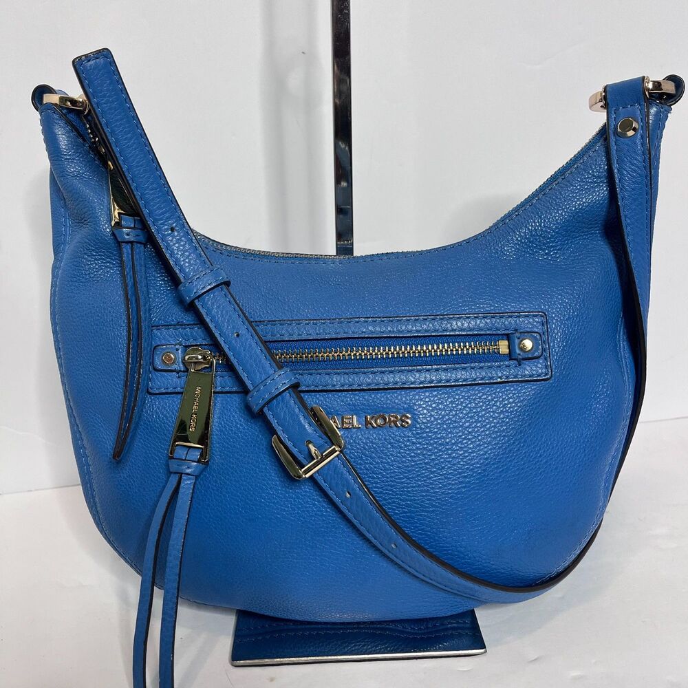 Michael Kors Rhea Heritage Blue Crescent Hobo Crossbody Bag